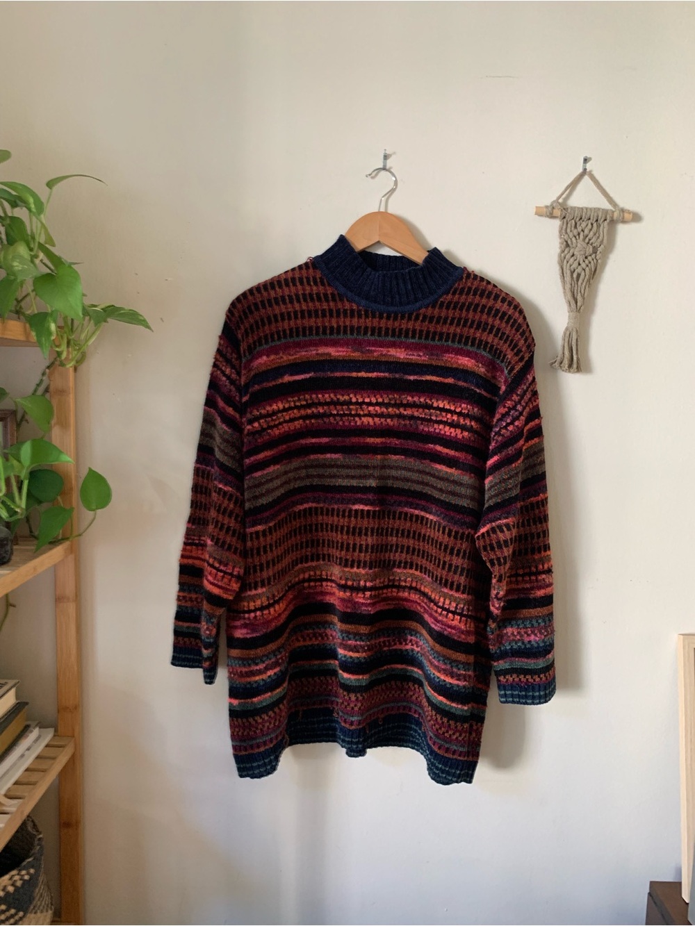 VINTAGE Valerie Stevens // CHENILLE Knit Striped Mock Neck Sweater
